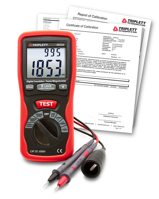 Digital Insulation Tester - Tests Insulation Resistance to 2000MΩ, CAT III 1000V  - (MG430)