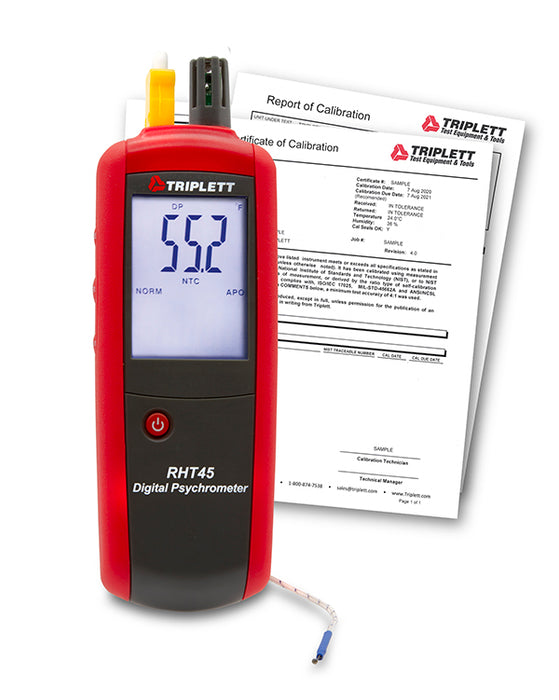 Digital Psychrometer with Type K - Measures Air Temperature, Relative Humidity, Wet Bulb, & Dew Point (RHT45)
