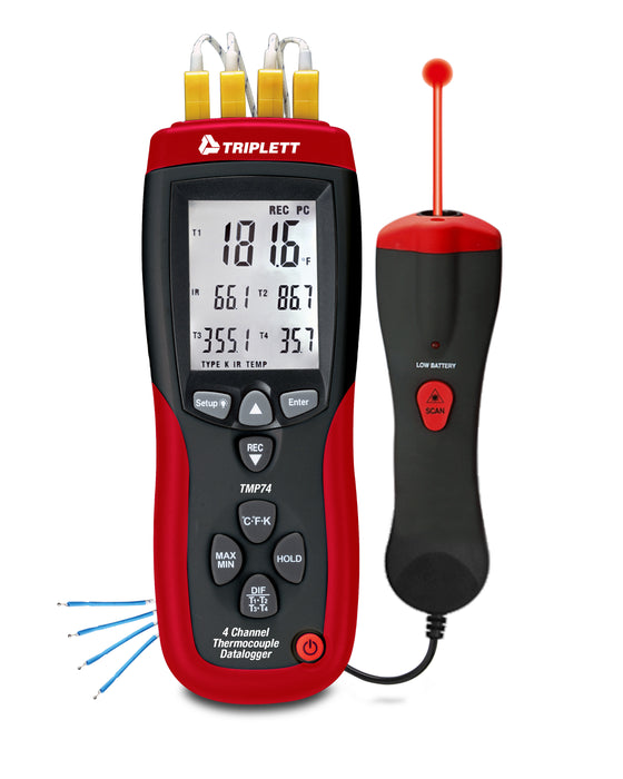 4 Channel Thermocouple Datalogger plus IR Thermometer - (TMP74)