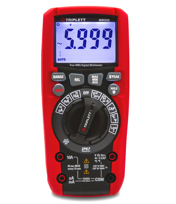 6,000 Count True RMS High Performance Waterproof (IP67) Digital Multimeter with Lo Z - 61 Segment Analog Bargraph, CAT IV 600V  (MM650)