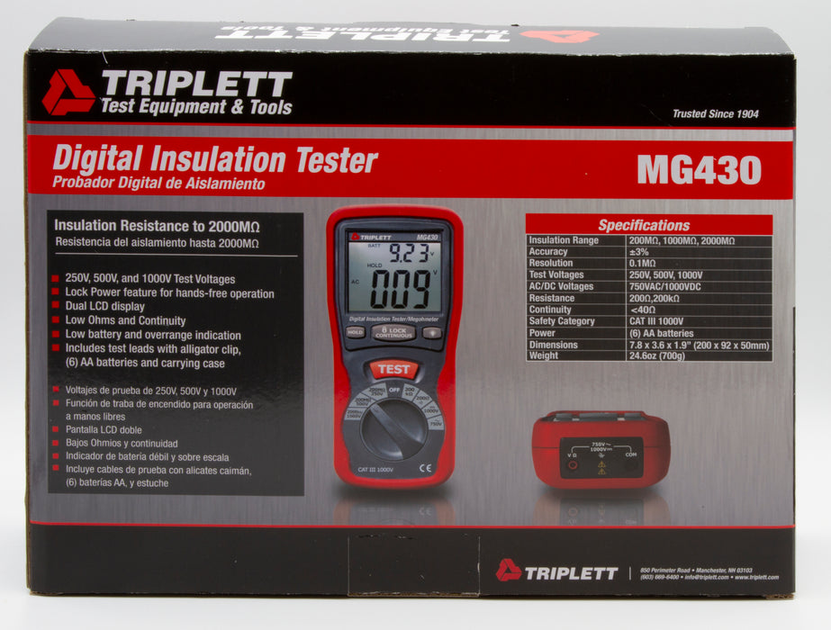 Triplett Digital Insulation Tester MG430 pkg back