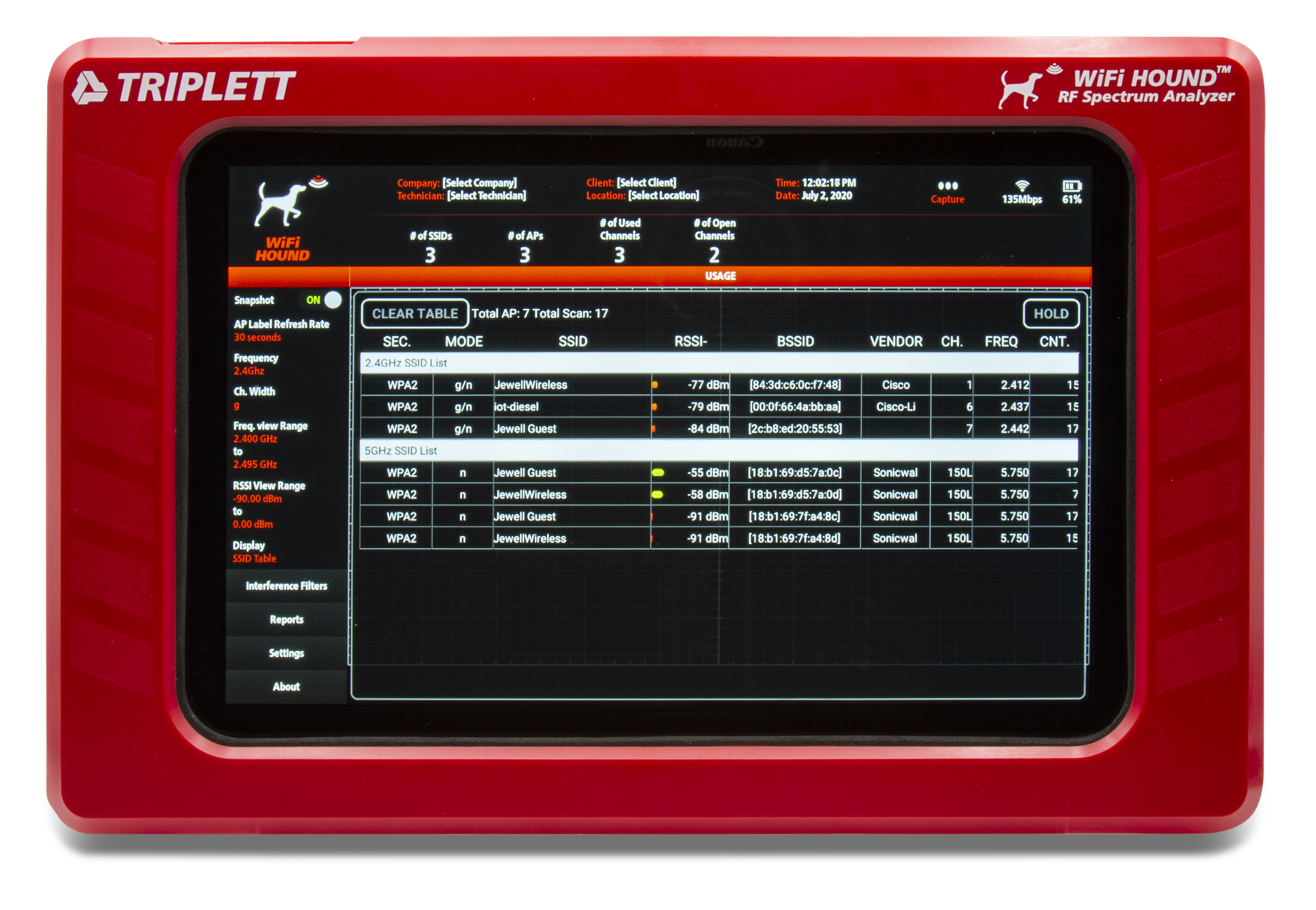 WiFi Hound GHz GHz Spectrum Analyzer WFHOUND — Triplett