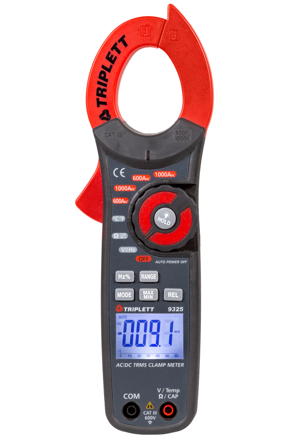 3 ¾ Digit 6000 Count True RMS 1000A AC/DC Clamp-On Meter : 28 Ranges, CAT III 600V  - (9325)